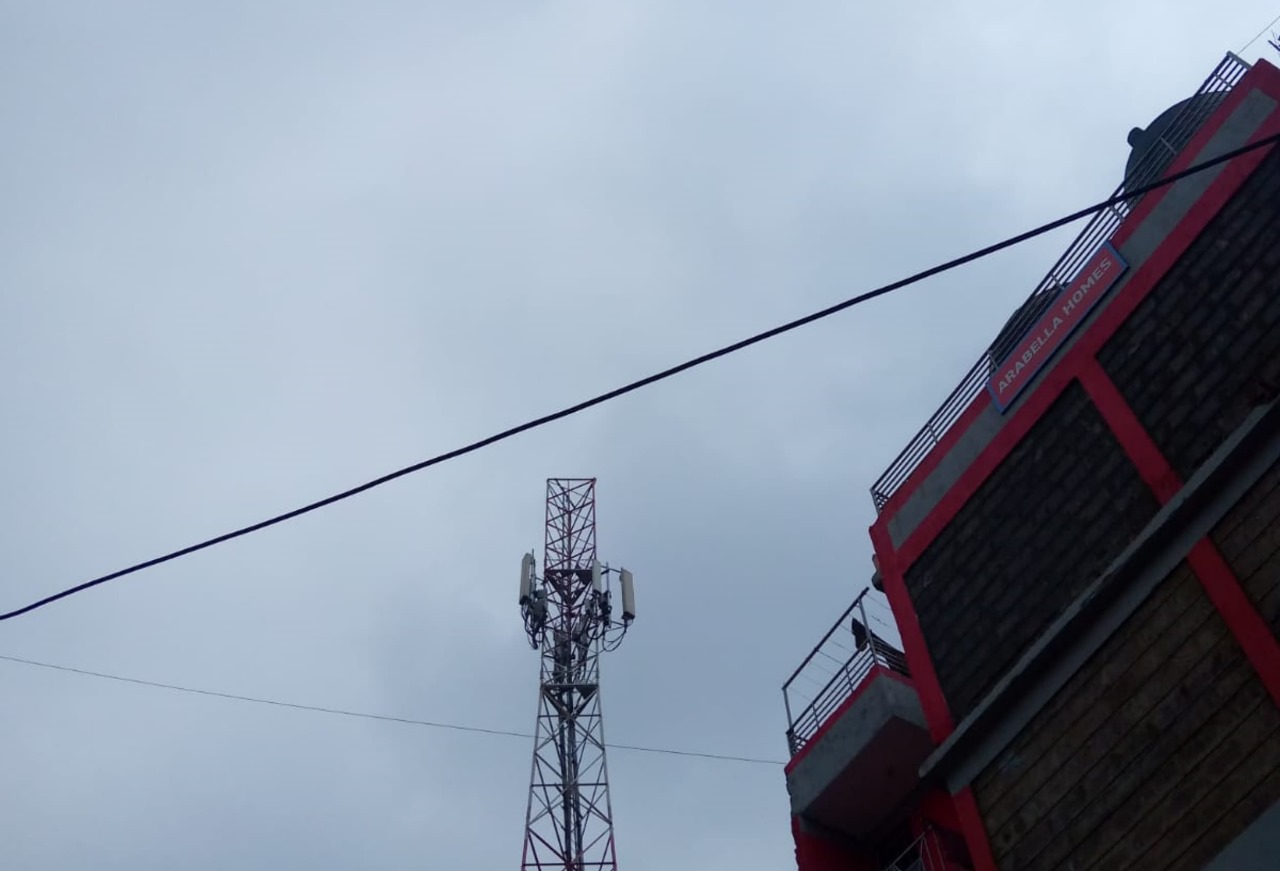 Beautifully-erected-network-mast-and-a-building