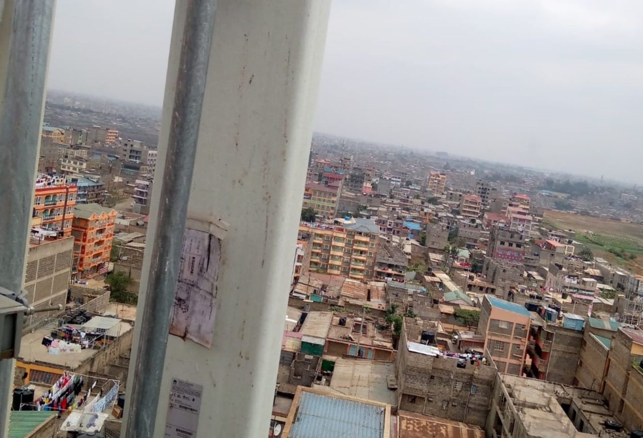 Network mast city view