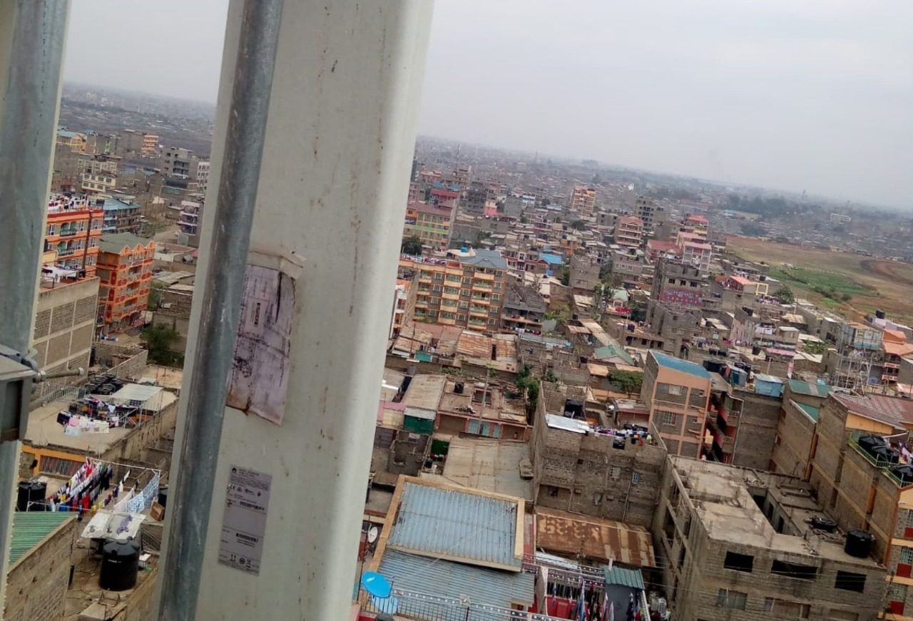 Well erected network mast aerial view